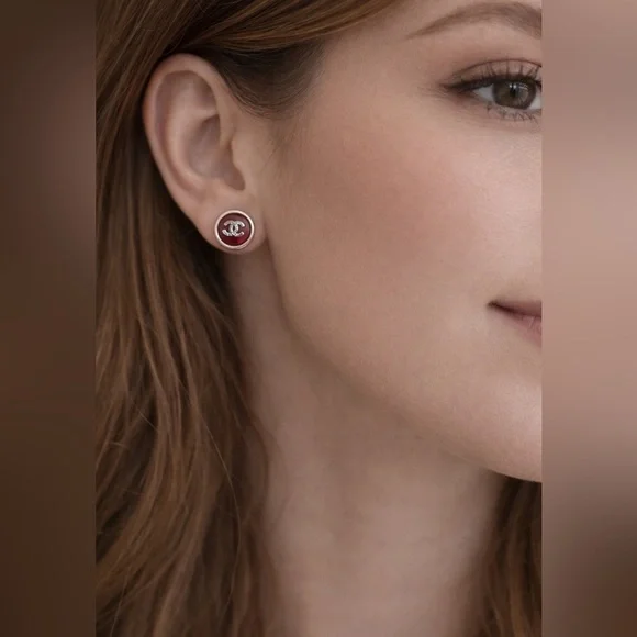 Chanel Silver and Red Gripoix Clip Earrings